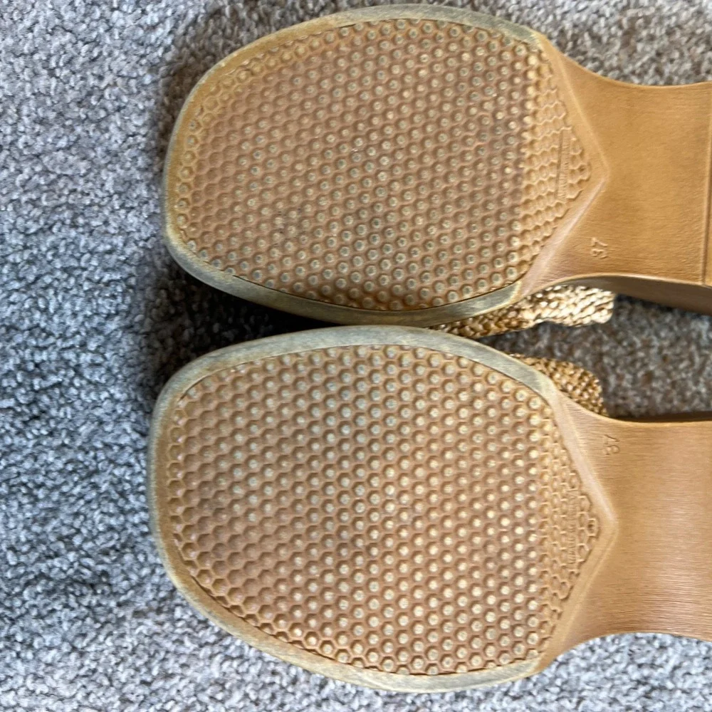 Steve Madden Platform Sandals Womens 6.5 Tan‎ Raffia Woven Wedge Italy slide on